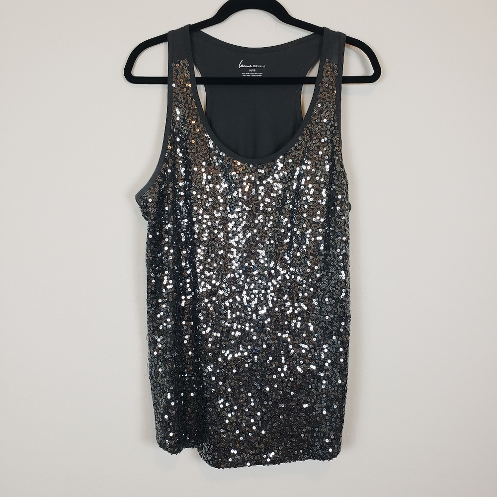 Lane Bryant gray sequined razor back tank sz 14/16